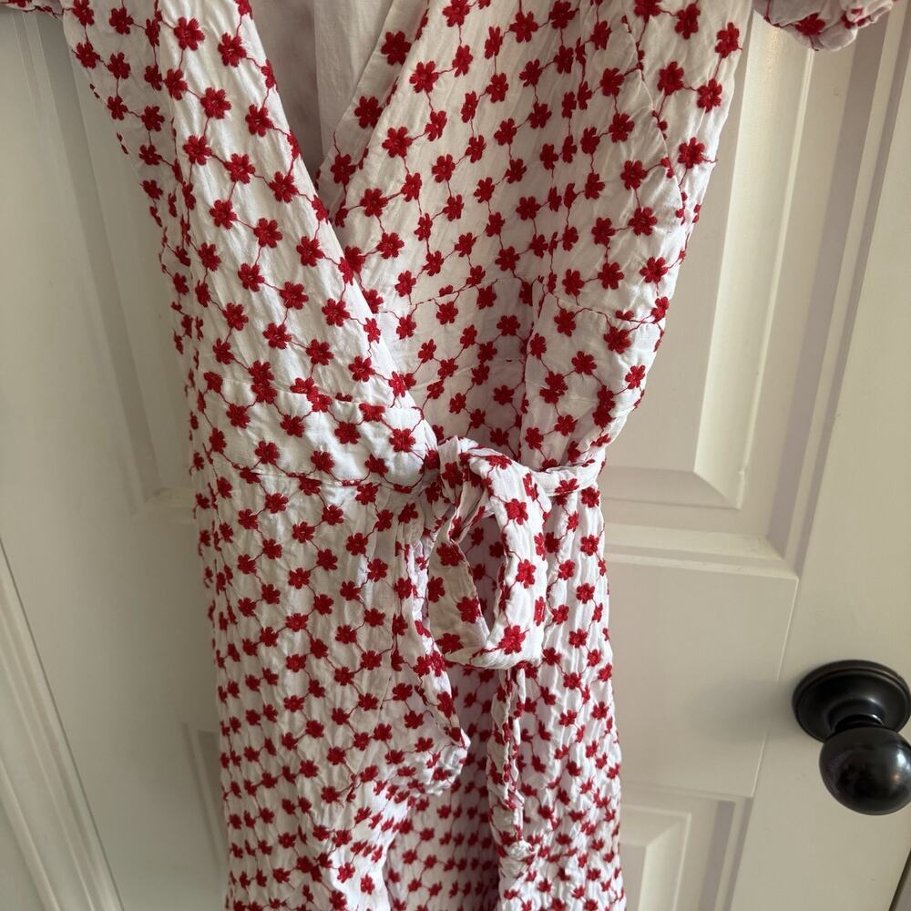 Draper James RSVP Red Floral Wrap Dress Size XS Puff Sleeve - Picture 4 of 10
